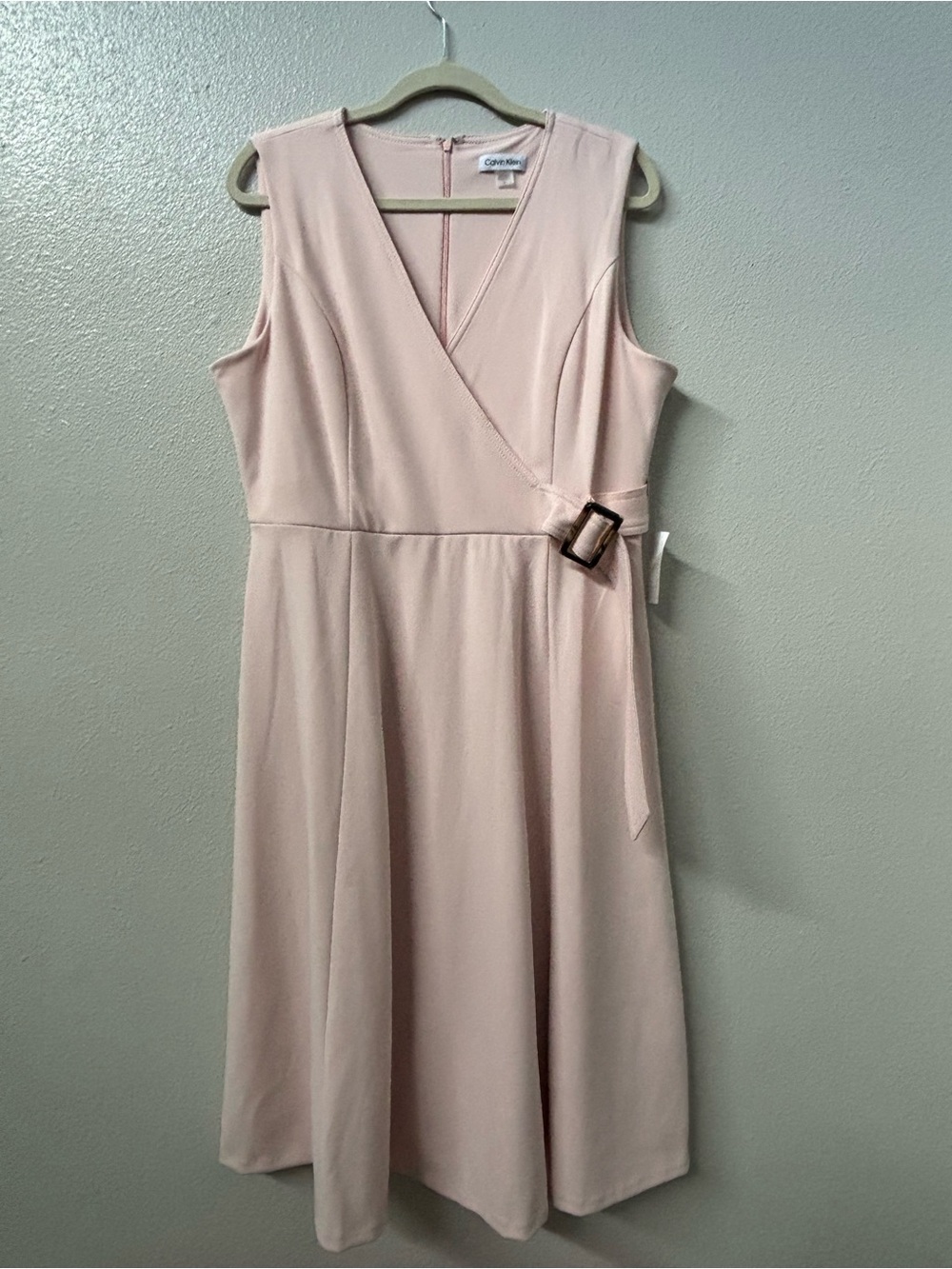 Calvin Klein Blush Pink Sleeveless Wrap Dress with Side Buckle